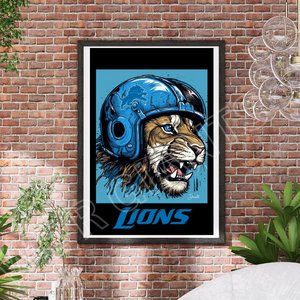 DETROIT LIONS CARTOON MASCOT NFL TEAM 11X17 ARTWORK